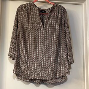 NYDJ Large Multicolor 3/4 Sleeve Patterned Pintuck Blouse